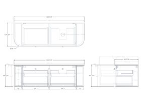 Technical Drawing - Kado Era 12mm Durasein Top Double Curve All Drawer 1500mm Wall Hung Vanity with Right Hand Basin