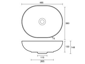 Technical_Drawing - Omvivo Villa Thin Edge Oval Above Counter Basin 485mm