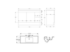 Posh Bristol T-Series 1200mm Vanity Unit with Kick Centre Bowl 2 Door and 2 Drawers 1 Taphole White