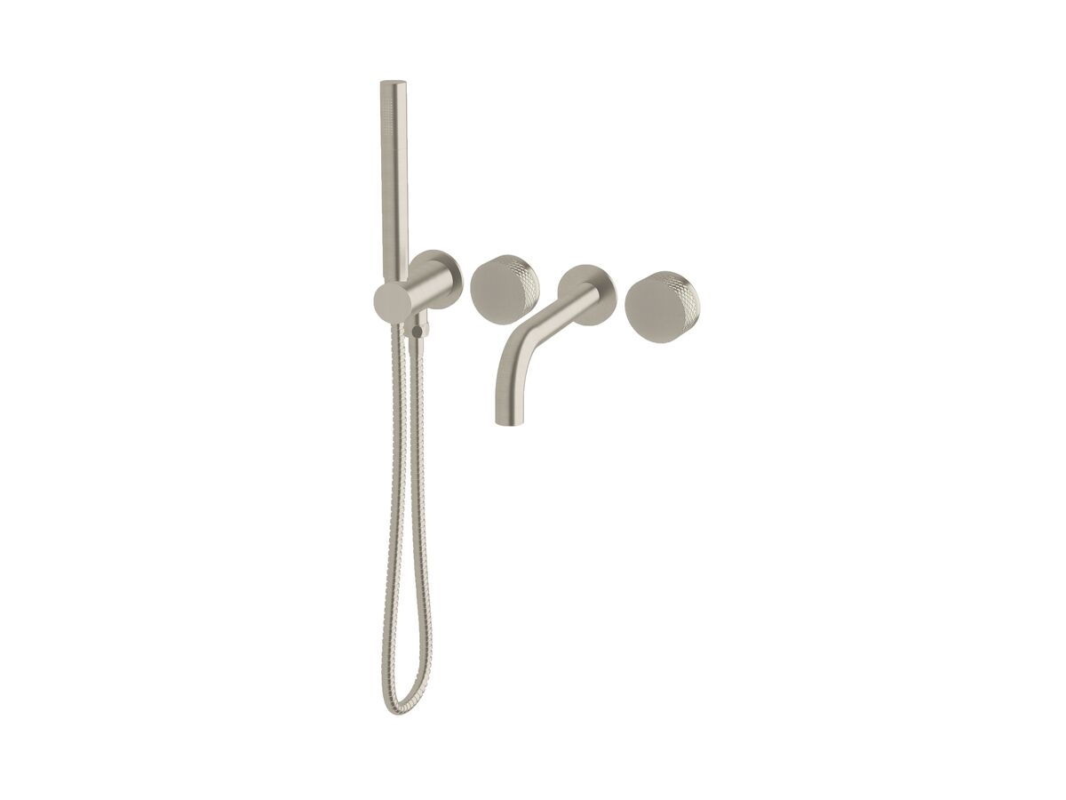 Milli Pure Progressive Bath Mixer Tap System 200mm with Handshower Right Hand and Diamond Textured Handles Brushed Nickel (3 Star)