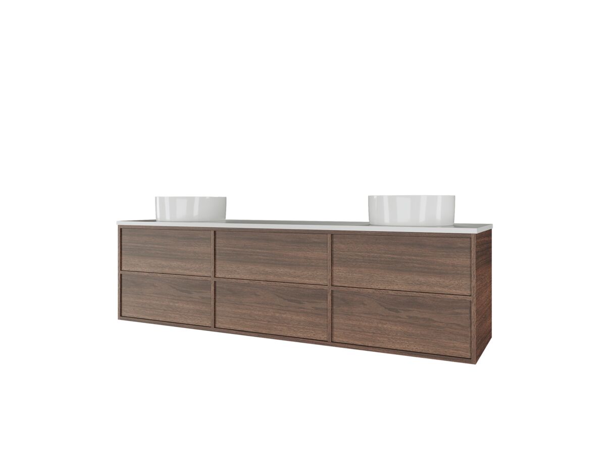 Kado Aspect Wall Hung Vanity Unit 1800mm Double Bowl 6 Drawer Corian 20mm Top