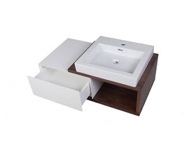 Mizu Bloc Wall Hung Vanity Unit No Basin Left Hand Drawer 900mm Walnut White