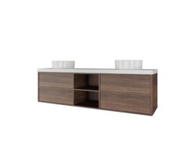 Kado Aspect 1800mm Wall Hung Vanity Unit With Shelf Double Bowl Caesarstone Top