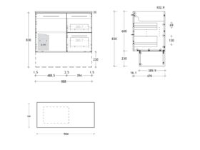 ADP Essence MKII Vanity Unit with Kick 1Door & 2 Draws No Basin 900