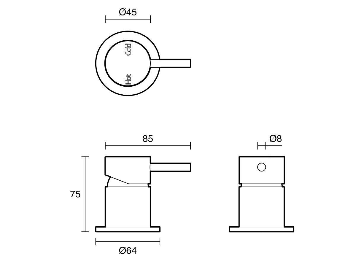 Technical Drawing - Scala Hob Basin-Sink Mixer