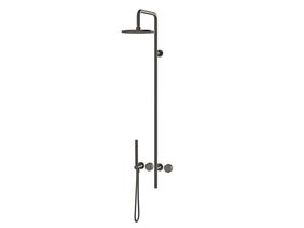 Milli Pure Progressive Shower Mixer Tap Column System with Hand Shower 180mm Right Hand and Diamond Textured Handles Brushed Gunmetal (3 Star)