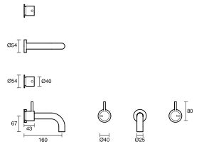 Technical Drawing - Scala 25mm Wall Basin Set Curved 160mm
