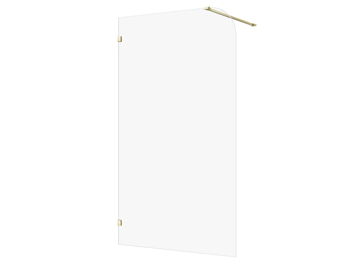 Hero - Kado Lux Frameless Curved Panel with Wall Clips Clear Glass 1200mm Brushed Brass
