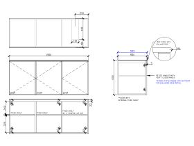 Technical Drawing - ISSY Adorn Undermount Wall Hung Vanity Unit with Three Doors & Internal Shelf with Petite Handle 1500mm x 550mm x 650mm OFFSET RIGHT (CENTRE RIGHT)