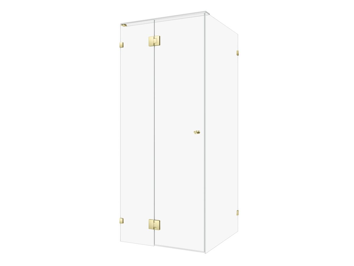 Hero - Kado Lux Frameless Enclosure with Wall Clips 900 x 900mm Brushed Brass