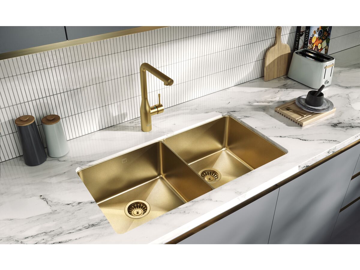 Memo Zenna Double Bowl Sink Stainless Steel Nanoplated Gold