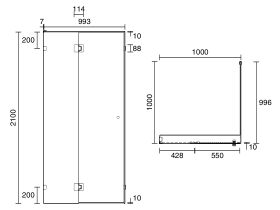 Technical Drawing - Kado Lux Frameless Enclosure with Wall Clips 1000 x 1000mm