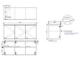 Technical Drawing - ISSY Adorn Undermount Wall Hung Vanity Unit with Three Doors & Internal Shelf with Petite Handle 1500mm x 550mm x 650mm OFFSET LEFT (CENTRE LEFT)