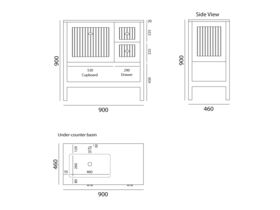 Kado Era Full Height Vanity Unit with Legs 1 Door & 2 Drawers with Under Counter Basin 900mm