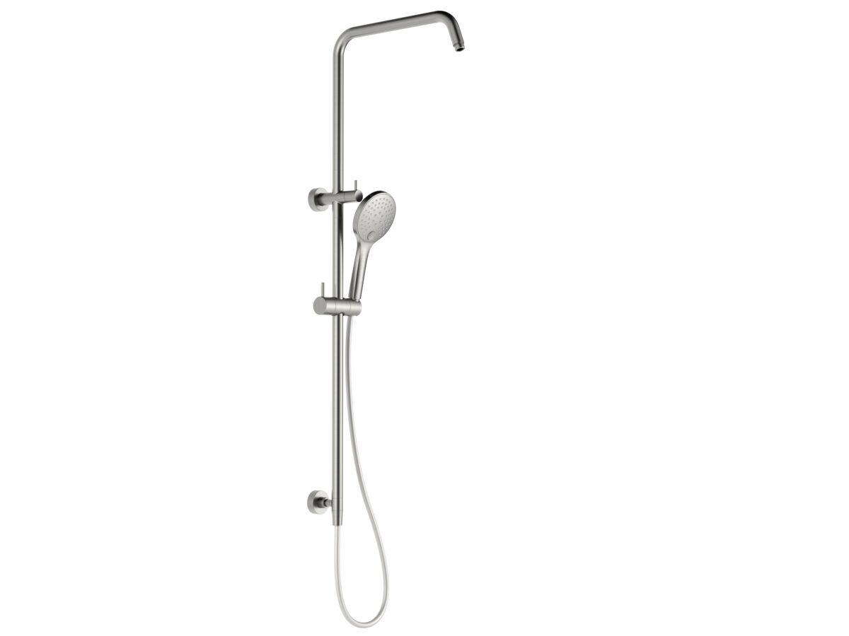 Mizu Drift Twin Rail Shower and 120mm Handshower Only with Top Rail Water Inlet Brushed Nickel