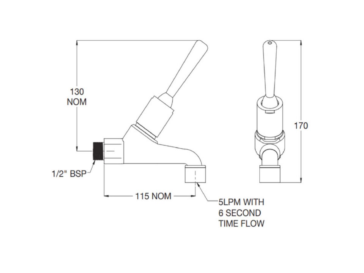 Britex Wall Mount Timed Flow Bib Tap Top Lever