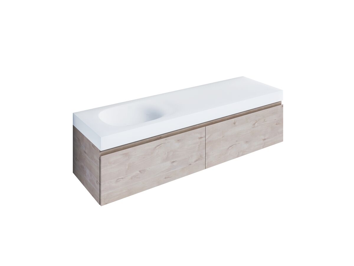 Kado Lussi 1500mm Wall Hung Vanity Unit Single Bowl with Two Soft Close Drawers Timber Finish