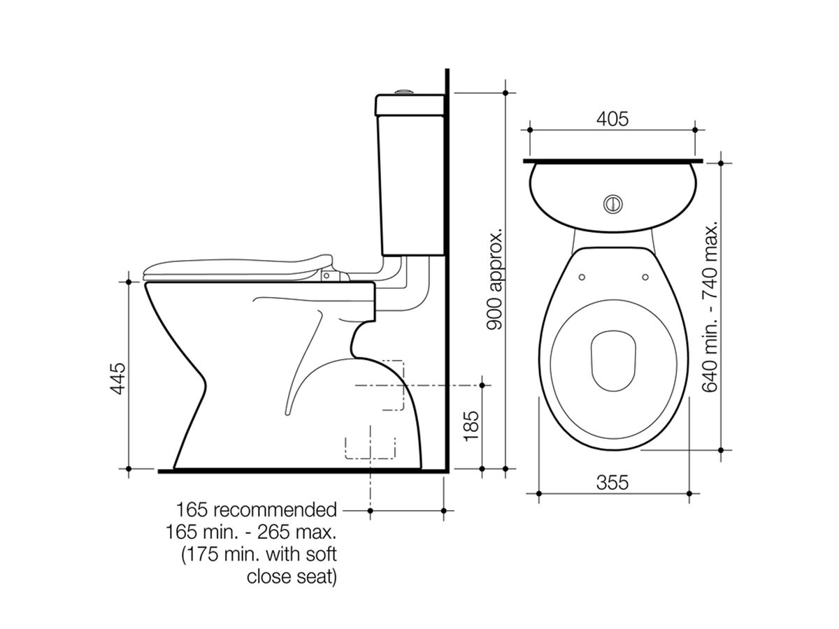 Caroma Profile 4 Easy Height Connector P Trap Bottom Inlet Toilet Suite