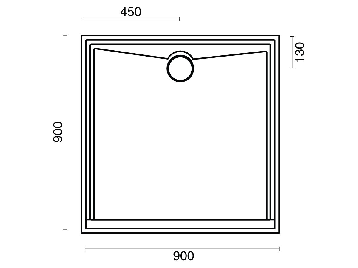 Marbletrend Easy RX Square Shower Base Rear Outlet 900mm White