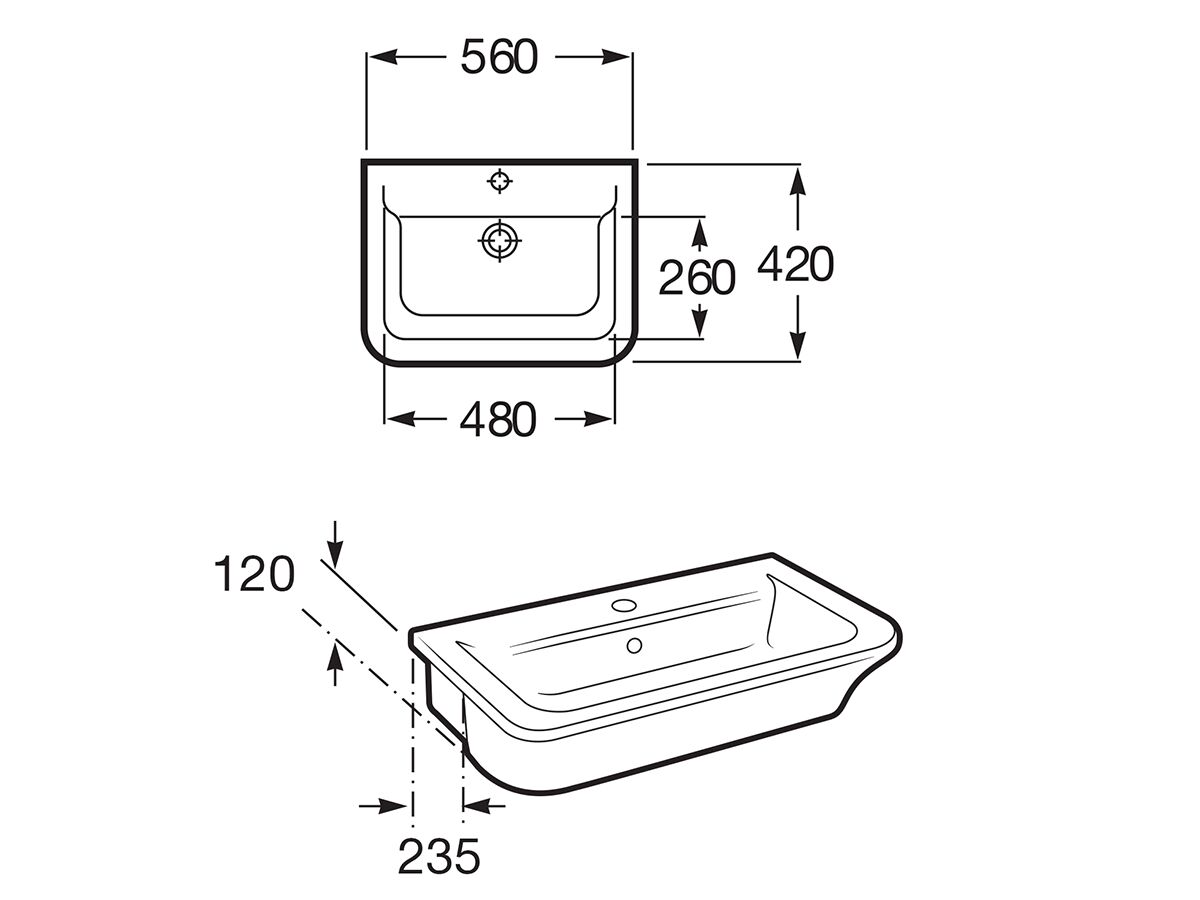 Roca The Gap Semi Recessed 1 Taphole Basin White