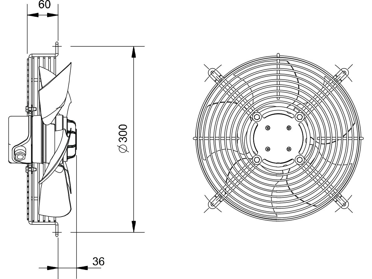 Technical Drawing - SolerPalau Fan 250mm 1Ph HRB/4-250BPN