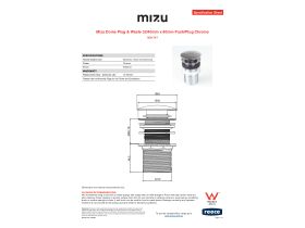 Specification Sheet - Mizu Dome Plug & Waste 32/40mm x 80mm Push/Plug Chrome