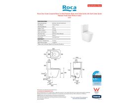 Specification Sheet - Roca Ona Close Coupled Back To Wall Rimless Back Inlet Toilet Suite with Soft Close Quick Release Toilet Seat White (4 Star)