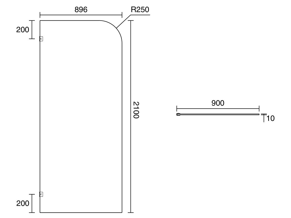 Kado Lux Frameless Curved Panel with Wall Clips Clear Glass 900mm ...