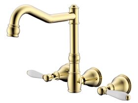 Milli Voir Wall English Kitchen Set Lever Handle with Porcelain Handles Brass Gold (4 Star)