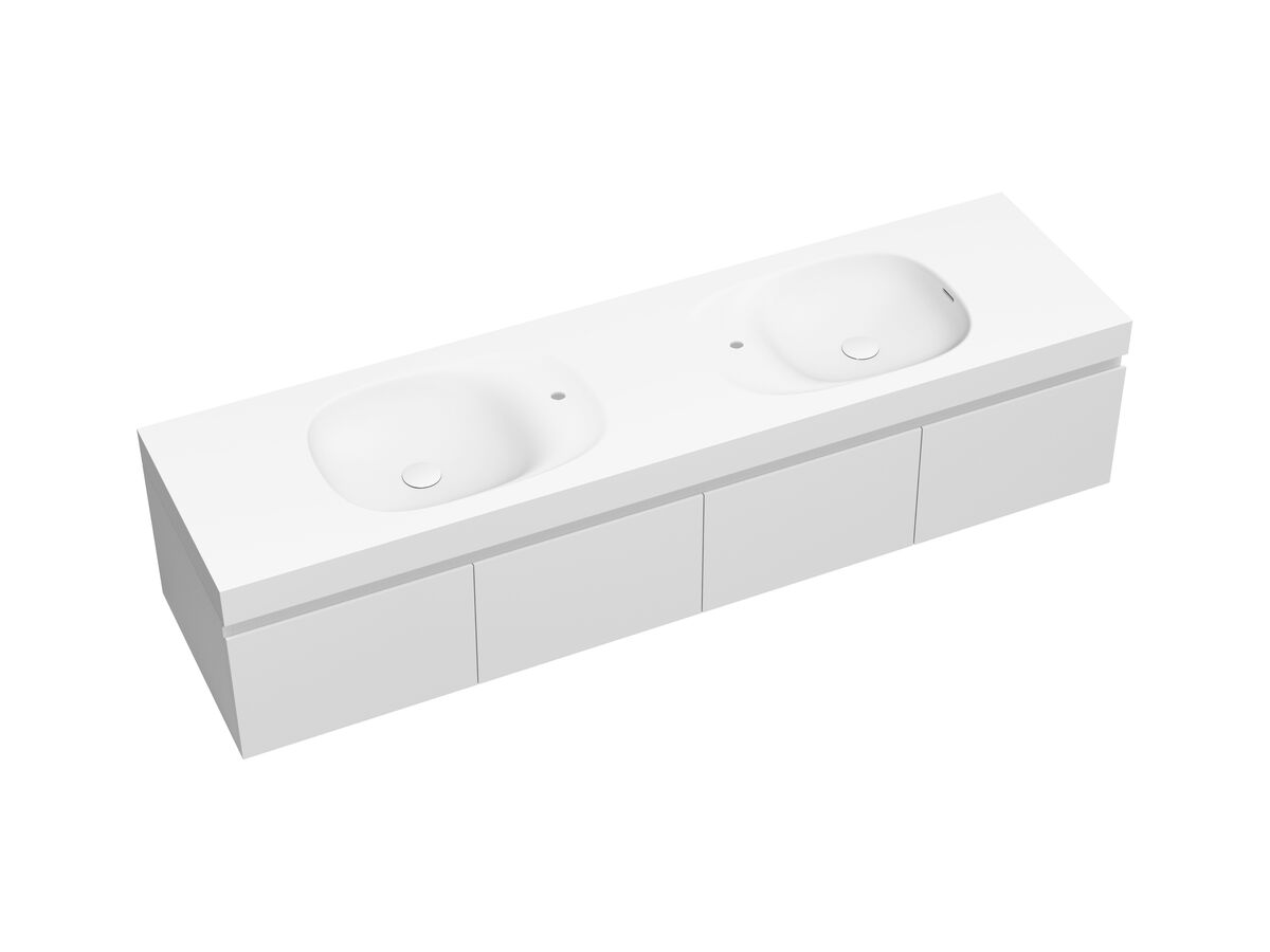 Kado Lussi 1800mm Wall Hung Vanity Unit Double Bowl with Four Soft Close Doors Satin White Painted Finish