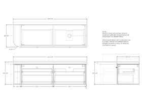 Technical Drawing - Kado Era 50mm Durasein Statement Top Single Curve All Drawer 1650mm Wall Hung Vanity with Right Hand Basin