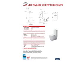 Specification Sheet - AXA Uno Close Coupled Back To Wall Rimless Toilet Suite Soft Close Quick Release Seat White (4 Star)