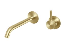 Hero - Milli Etch Wall Basin/Bath Mixer Tap Set Round Backplate Brushed Gold (6 Star)