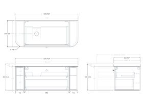 Technical Drawing - Kado Era 50mm Durasein Statement Top Double Curve All Drawer 1200mm Wall Hung Vanity with Left Hand Basin