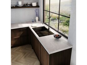 Memo Freya Single Bowl Sink 1 Taphole Left Hand Bowl with Drainer Granite Black