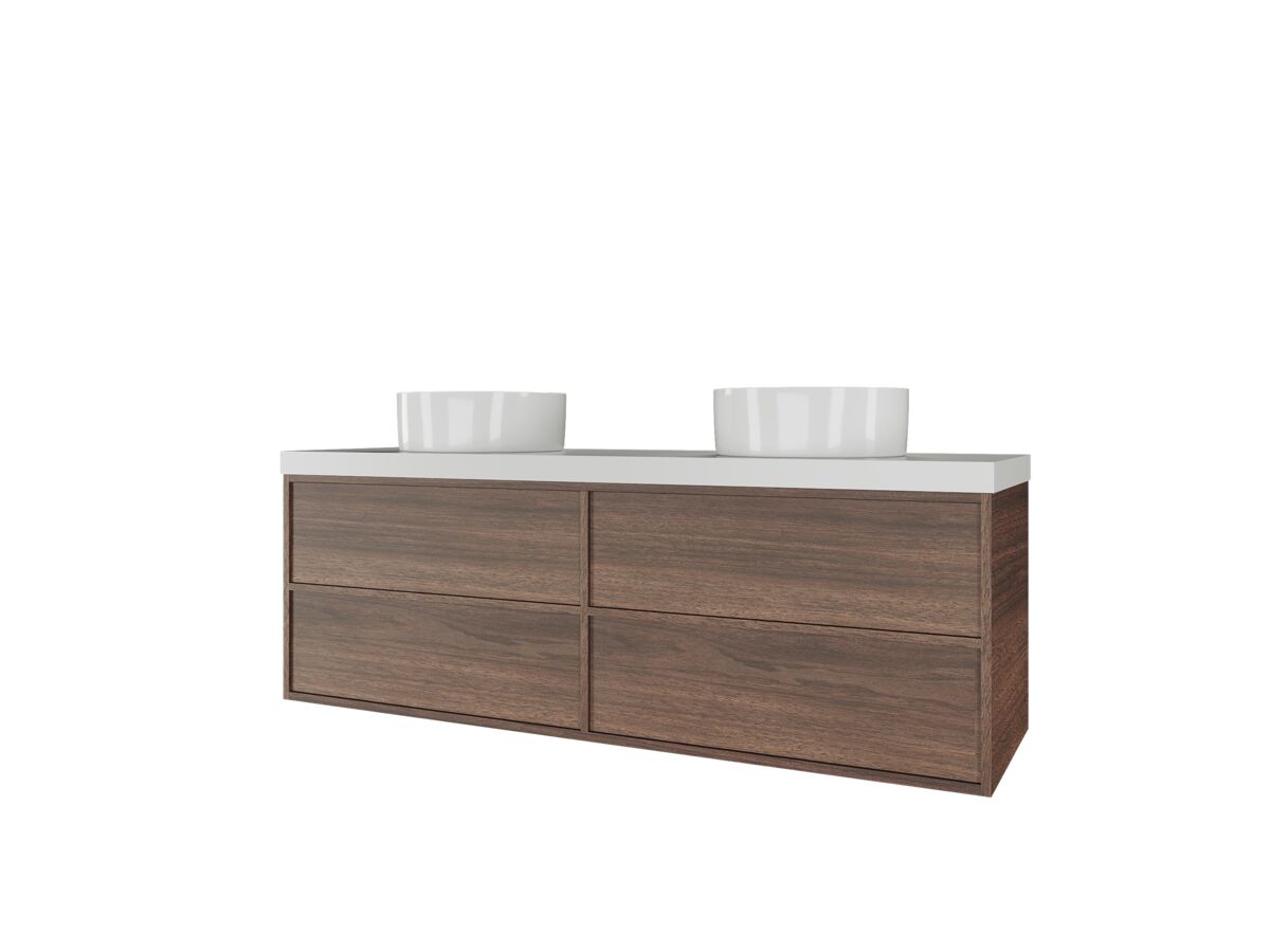 Kado Aspect Wall Hung Vanity Unit 1500mm Double Bowl 4 Drawer Corian 50mm Top