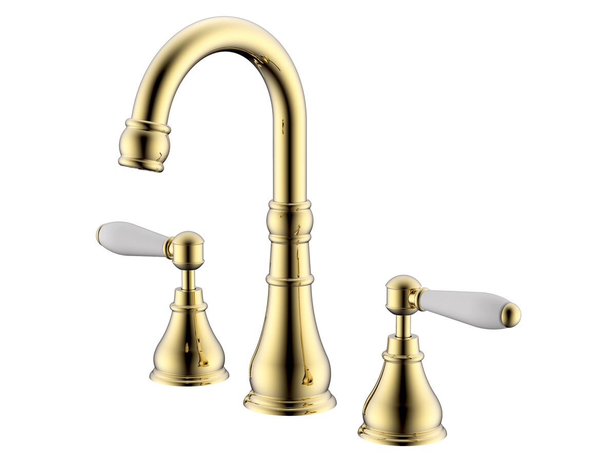 Milli Voir Basin Set Lever Handle with Porcelain Handles Brass Gold (5 Star)