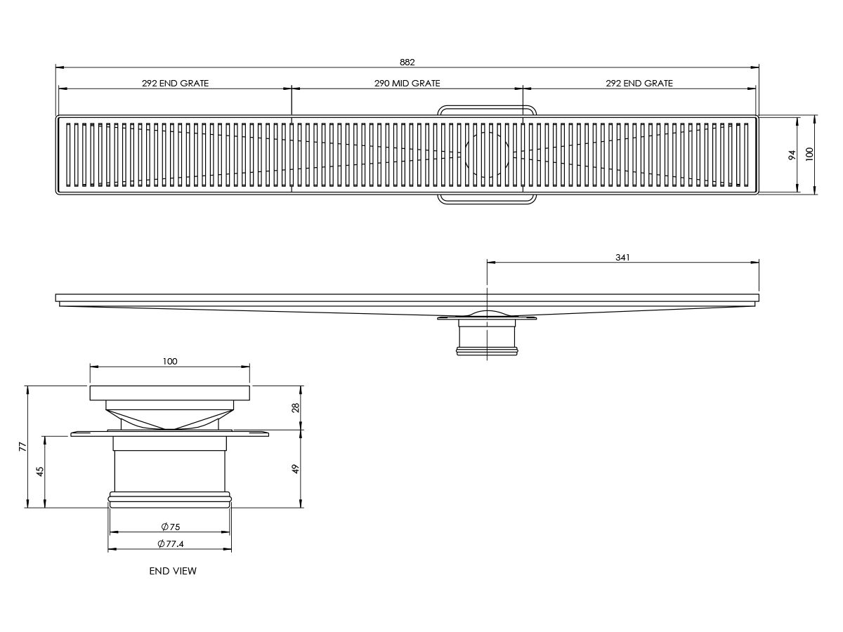Mizu Shower Channel Waste 900mm Long Brushed Chrome Finish from Reece