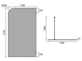 Technical Drawing - Kado Lux Frameless Curved Right Fluted Panel with Wall Clips 1200mm