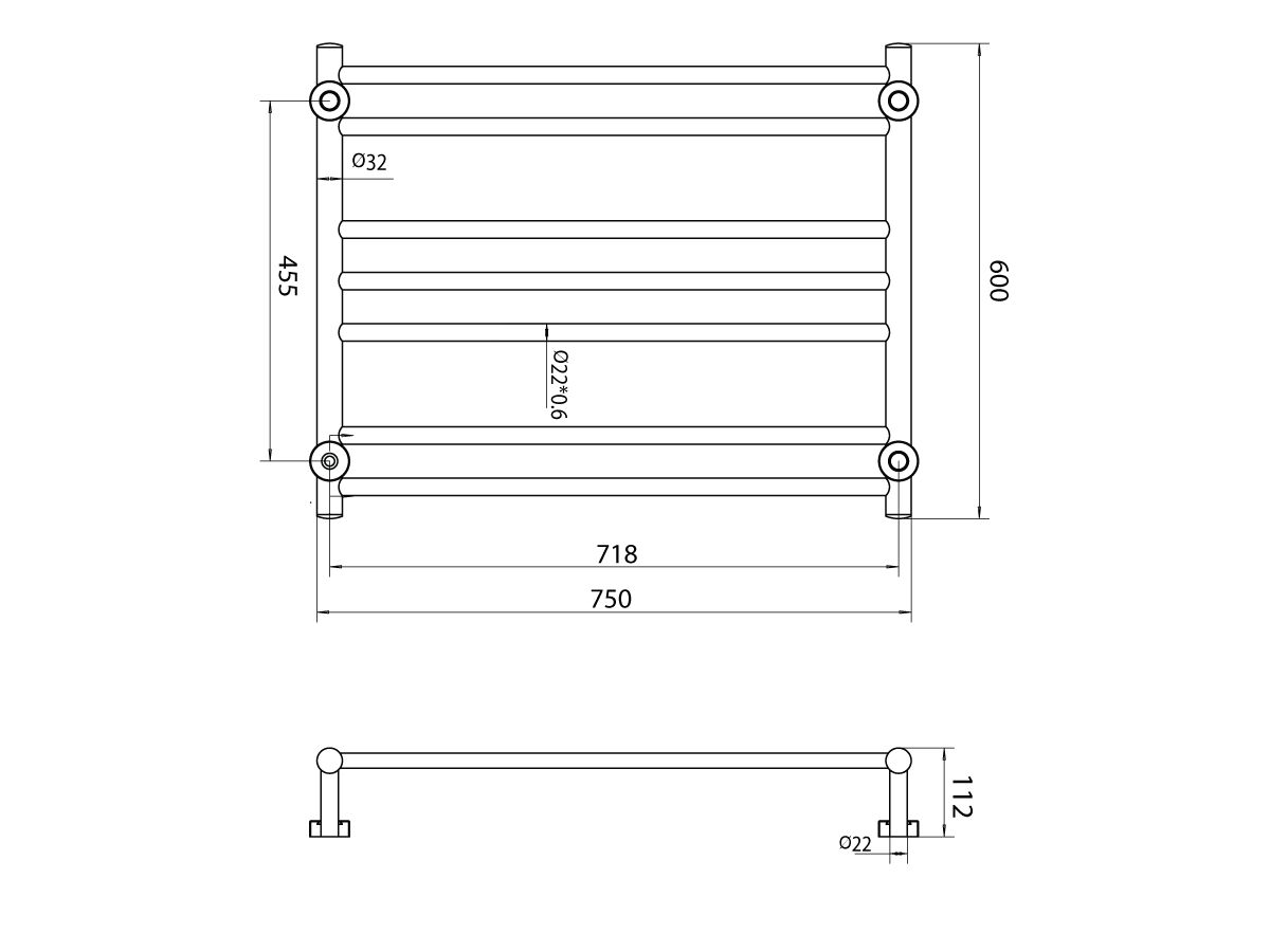 Posh Domaine Heated Towel Rail 750 x 600mm Polished Stainless Steel