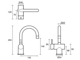 Technical Drawing - Scala Basin-Sink Mixer Tap Small Curved Left Hand