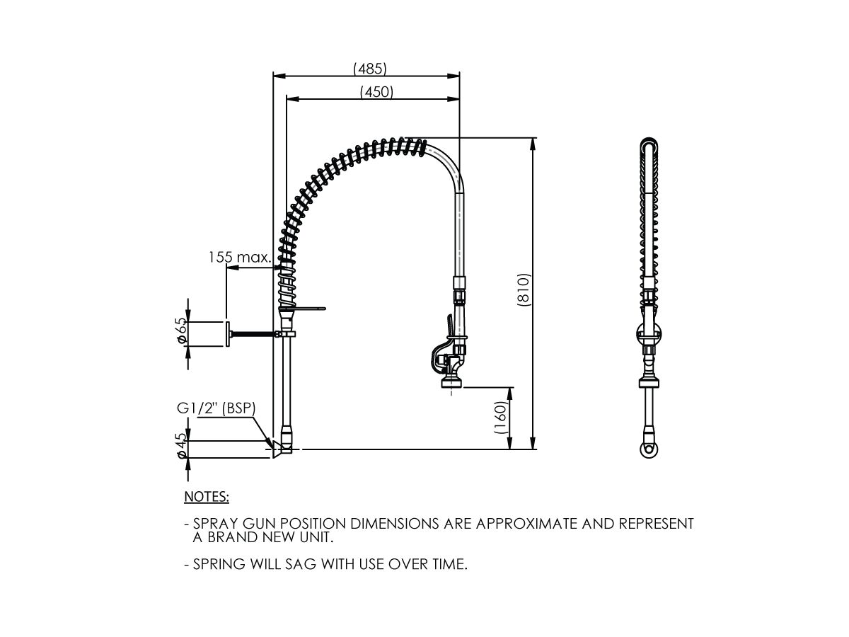 Enware Pre Rinse Wall Riser Assembly (6 Star) from Reece