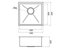 AFA Vertus Single Bowl Undermount Sink No Taphole 540mm Stainless Steel