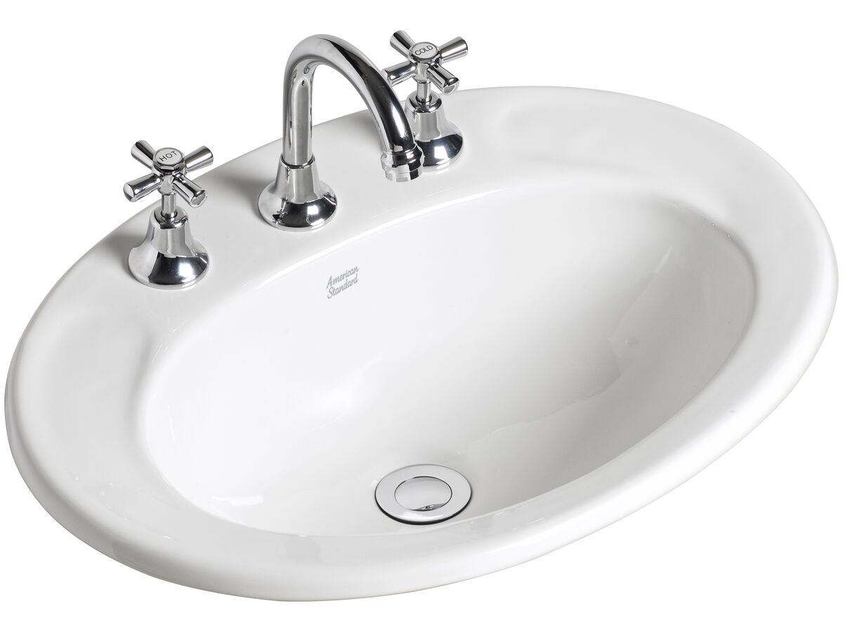 American Standard Heron Vanity Basin With Fixing Kit 3 Tapholes White From Reece