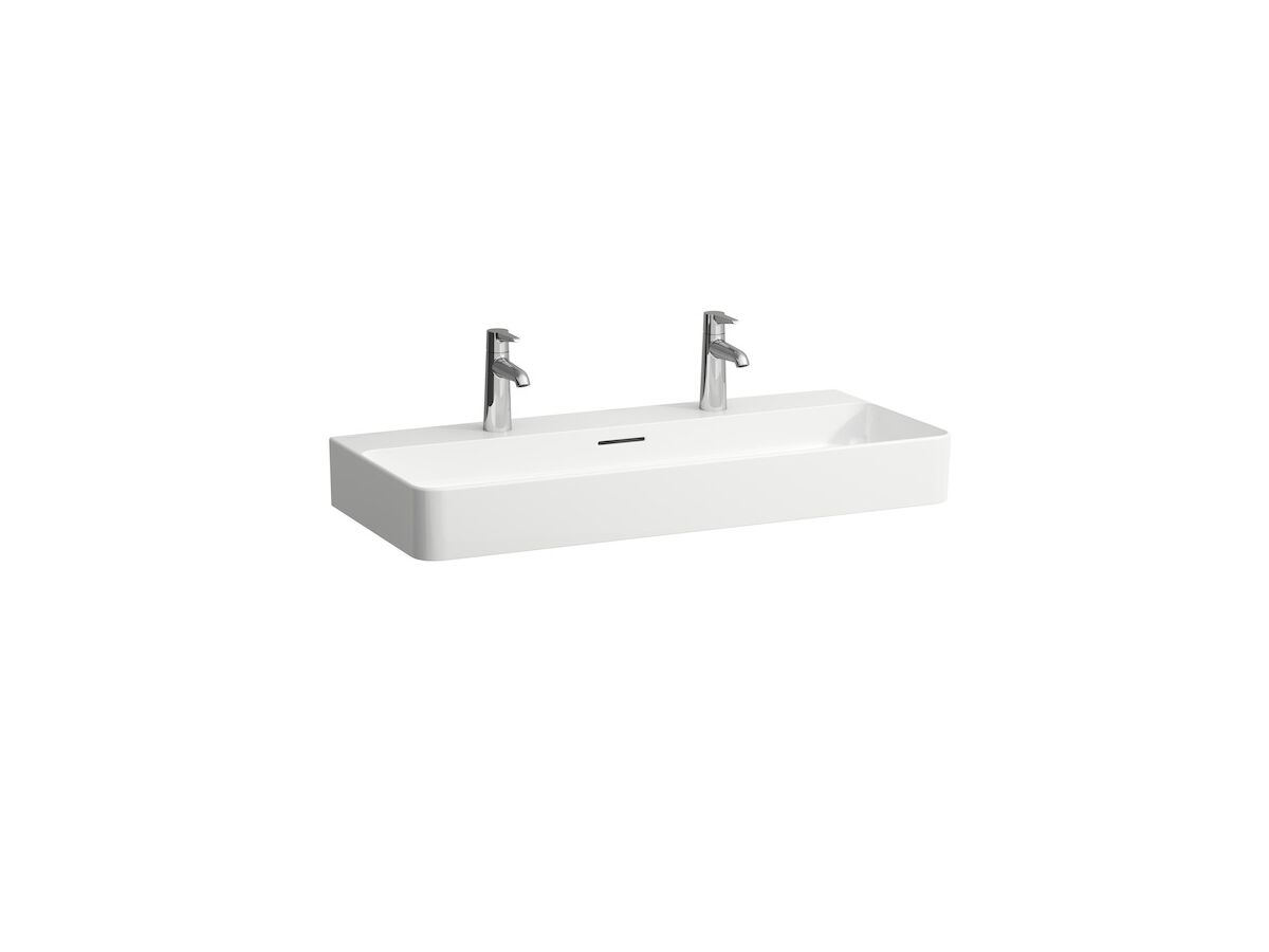 LAUFEN Val Wall / Counter Basin 2 Taphole with Overflow 950x420 White