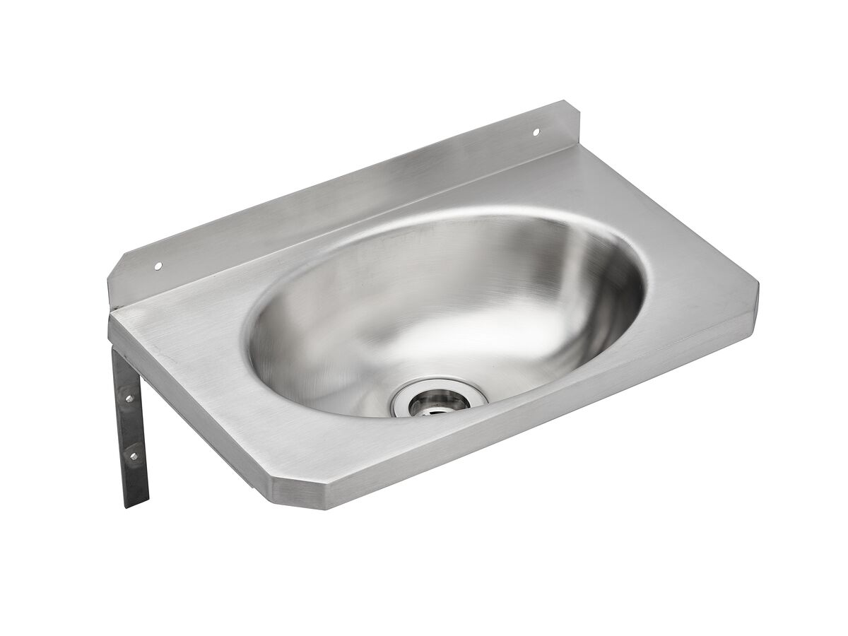 Wolfen Slimline Wall Hand Basin 400 x 220mm with Brackets No Taphole Stainless Steel
