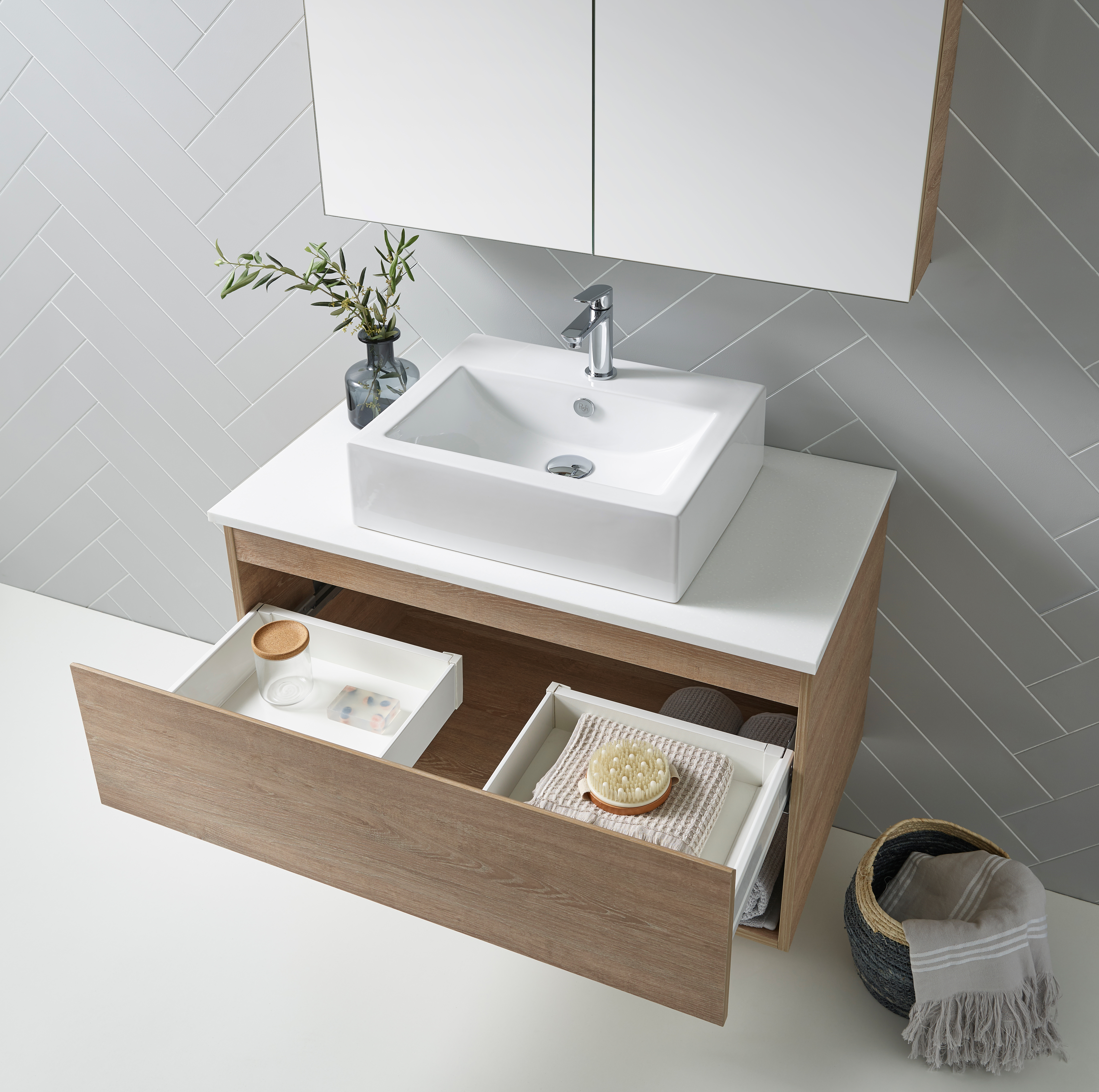 Posh Domaine 750mm Wall Hung Vanity Unit AllDrawer Friday Top (no