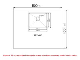 Cut Out Template - AFA Vertus Single Bowl Undermount Sink No Taphole 540mm Stainless Steel