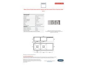 Specification Sheet - Memo Zenna Double Bowl Sink No Taphole with Reversible Drainer Stainless Steel