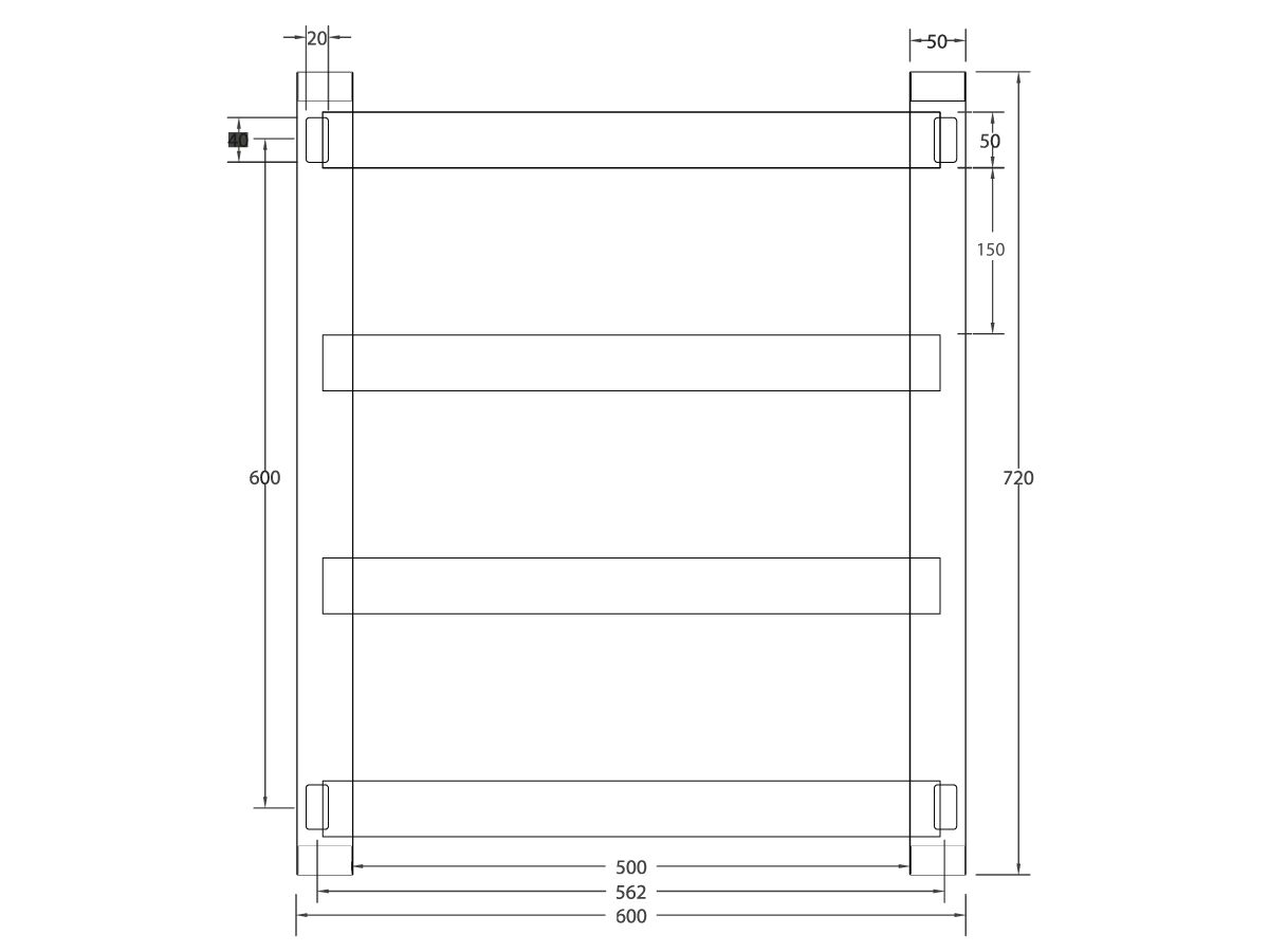 Milli Edge MK2 Heated Towel Rail 600mm x 720mm Polished Stainless Steel
